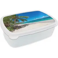 MuchoWow Broodtrommel Wit - Lunchbox - Brooddoos - Strand - Zee - Tropisch - 18x12x6 cm - Volwassenen
