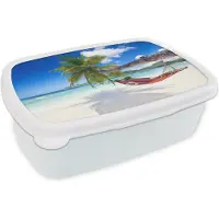 MuchoWow Broodtrommel Wit - Lunchbox - Brooddoos - Strand - Hangmat - Zee - Palmboom - 18x12x6 cm - Volwassenen