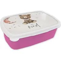 MuchoWow Broodtrommel Roze - Lunchbox - Brooddoos - Spreuken - Be kind - Kinderen - Teddybeer - Waterverf - 18x12x6 cm - Kinderen - Meisje