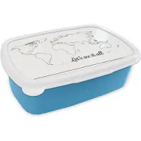 MuchoWow Broodtrommel Blauw - Lunchbox - Brooddoos - Wereldkaart - Simpel - Quote - Kinderen - Jongens - Meisjes - 18x12x6 cm - Kinderen - Jongen