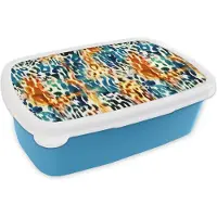 MuchoWow Broodtrommel Blauw - Lunchbox - Brooddoos - Oranje - Blauw - Dierenprint - Patronen - 18x12x6 cm - Kinderen - Jongen