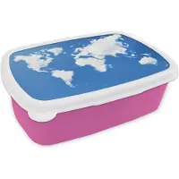 MuchoWow Broodtrommel Roze - Lunchbox - Brooddoos - Wereldkaart - Wolken - Lucht - Kinderen - Jongens - Meisjes - 18x12x6 cm - Kinderen - Meisje