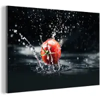 MuchoWow Wanddecoratie Metaal - Aluminium Schilderij Industrieel - Tomaat - Groente - Stilleven - Water - Rood - 90x60 cm - Dibond - Foto op aluminium - Industriële muurdecoratie - Voor de woonkamer/slaapkamer