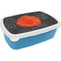 MuchoWow Broodtrommel Blauw - Lunchbox - Brooddoos - Bloemen - Oranje - Zwart - Wit - 18x12x6 cm - Kinderen - Jongen