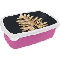 MuchoWow Broodtrommel Roze - Lunchbox - Brooddoos - Bladeren - Herfst - Goud - Zwart - Natuur - Luxe - 18x12x6 cm - Kinderen - Meisje