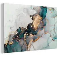 MuchoWow Wanddecoratie Metaal - Aluminium Schilderij Industrieel - Blauw - Marmer - Goud - 120x80 cm - Dibond - Foto op aluminium - Industriële muurdecoratie - Voor de woonkamer/slaapkamer