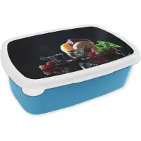 MuchoWow Broodtrommel Blauw - Lunchbox - Brooddoos - Rustiek - Fruit - Kaas - Tafel - Stilleven - 18x12x6 cm - Kinderen - Jongen