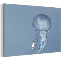MuchoWow Wanddecoratie Metaal - Aluminium Schilderij Industrieel - Kinderen - Kwal - Zeedieren - Vintage - 180x120 cm - Dibond - Foto op aluminium - Industriële muurdecoratie - Voor de woonkamer/slaapkamer