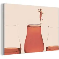 MuchoWow Wanddecoratie Metaal - Aluminium Schilderij Industrieel - Vrouw - Wijn - Wijnglas - Vintage - 60x40 cm - Dibond - Foto op aluminium - Industriële muurdecoratie - Voor de woonkamer/slaapkamer