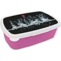 MuchoWow Broodtrommel Roze - Lunchbox - Brooddoos - Bessen - Water - Zwart - Fruit - Framboos - 18x12x6 cm - Kinderen - Meisje