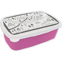 MuchoWow Broodtrommel Roze - Lunchbox - Brooddoos - Tekening - Bergen - Kinderen - Illustratie - 18x12x6 cm - Kinderen - Meisje
