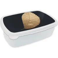 MuchoWow Broodtrommel Wit - Lunchbox - Brooddoos - Goud - Bladeren - Zwart - Planten - Luxe - Natuur - 18x12x6 cm - Volwassenen
