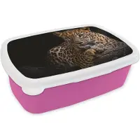MuchoWow Broodtrommel Roze - Lunchbox - Brooddoos - Wilde dieren - Panter - Portret - Zwart - Dieren - 18x12x6 cm - Kinderen - Meisje
