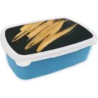 MuchoWow Broodtrommel Blauw - Lunchbox - Brooddoos - Goud - Verf - Strepen - Luxe - Abstract - 18x12x6 cm - Kinderen - Jongen