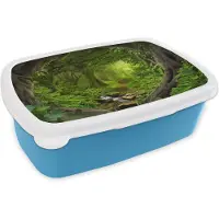 MuchoWow Broodtrommel Blauw - Lunchbox - Brooddoos - Jungle - Groen - Natuur - Tropisch - Planten - 18x12x6 cm - Kinderen - Jongen