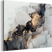 MuchoWow Wanddecoratie Metaal - Aluminium Schilderij Industrieel - Zwart - Marmer - Luxe - Goud - 160x120 cm - Dibond - Foto op aluminium - Industriële muurdecoratie - Voor de woonkamer/slaapkamer
