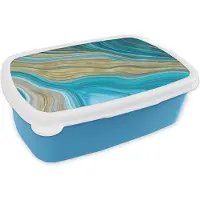 MuchoWow Broodtrommel Blauw - Lunchbox - Brooddoos - Marmer - Golven - Goud - Patronen - 18x12x6 cm - Kinderen - Jongen