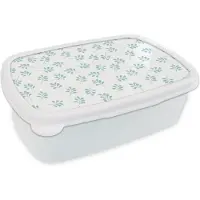 MuchoWow Broodtrommel Wit - Lunchbox - Brooddoos - Bladeren - Patroon - Blauw - 18x12x6 cm - Volwassenen