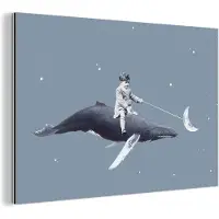 MuchoWow Wanddecoratie Metaal - Aluminium Schilderij Industrieel - Ruimte - Jongen - Maan - Walvis - 90x60 cm - Dibond - Foto op aluminium - Industriële muurdecoratie - Voor de woonkamer/slaapkamer
