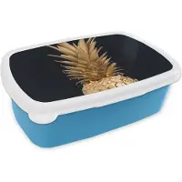 MuchoWow Broodtrommel Blauw - Lunchbox - Brooddoos - Ananas - Goud - Verf - Zwart - Fruit - Luxe - 18x12x6 cm - Kinderen - Jongen
