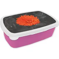 MuchoWow Broodtrommel Roze - Lunchbox - Brooddoos - Bloemen - Oranje - Zwart - Wit - 18x12x6 cm - Kinderen - Meisje