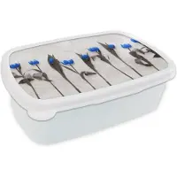 MuchoWow Broodtrommel Wit - Lunchbox - Brooddoos - Bloemen - Tulpen - Blauw - 18x12x6 cm - Volwassenen