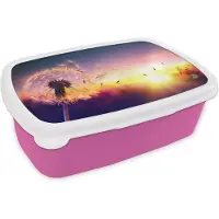 MuchoWow Broodtrommel Roze - Lunchbox - Brooddoos - Paardenbloem - Bloemen - Zonsondergang - Horizon - Nacht - 18x12x6 cm - Kinderen - Meisje