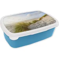 MuchoWow Broodtrommel Blauw - Lunchbox - Brooddoos - Strand - Zee - Vogels - 18x12x6 cm - Kinderen - Jongen