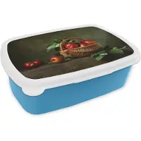 MuchoWow Broodtrommel Blauw - Lunchbox - Brooddoos - Rustiek - Appel - Fruit - Rood - Mand - Stilleven - 18x12x6 cm - Kinderen - Jongen