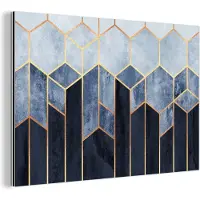 MuchoWow Wanddecoratie Metaal - Aluminium Schilderij Industrieel - Hexagon - Gold - Luxe - Patronen - 150x100 cm - Dibond - Foto op aluminium - Industriële muurdecoratie - Voor de woonkamer/slaapkamer