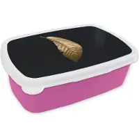 MuchoWow Broodtrommel Roze - Lunchbox - Brooddoos - Bladeren - Luxe - Goud - Zwart - Natuur - 18x12x6 cm - Kinderen - Meisje