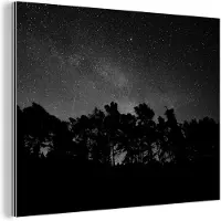 MuchoWow Wanddecoratie Metaal - Aluminium Schilderij Industrieel - Sterrenhemel - Bos - Hemel - Zwart - Bomen - 40x30 cm - Dibond - Foto op aluminium - Industriële muurdecoratie - Voor de woonkamer/slaapkamer