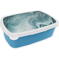MuchoWow Broodtrommel Blauw - Lunchbox - Brooddoos - Marmer look - Blauw - Luxe - 18x12x6 cm - Kinderen - Jongen