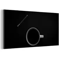 MuchoWow Wanddecoratie Metaal - Aluminium Schilderij Industrieel - Potlood - Beker - Zwart - Wit - 120x60 cm - Dibond - Foto op aluminium - Industriële muurdecoratie - Voor de woonkamer/slaapkamer