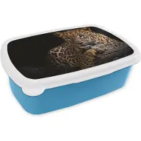 MuchoWow Broodtrommel Blauw - Lunchbox - Brooddoos - Wilde dieren - Panter - Portret - Zwart - Dieren - 18x12x6 cm - Kinderen - Jongen