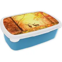 MuchoWow Broodtrommel Blauw - Lunchbox - Brooddoos - Natuur - Olieverf - Hert - Dieren - Herfst - Oranje - 18x12x6 cm - Kinderen - Jongen