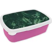 MuchoWow Broodtrommel Roze - Lunchbox - Brooddoos - Bladeren - Jungle - Natuur - Tropisch - Planten - 18x12x6 cm - Kinderen - Meisje