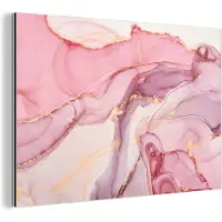 MuchoWow Wanddecoratie Metaal - Aluminium Schilderij Industrieel - Goud - Marmer - Roze - 180x120 cm - Dibond - Foto op aluminium - Industriële muurdecoratie - Voor de woonkamer/slaapkamer