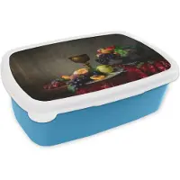 MuchoWow Broodtrommel Blauw - Lunchbox - Brooddoos - Rustiek - Tafel - Fruit - Stilleven - Beker - 18x12x6 cm - Kinderen - Jongen