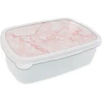 MuchoWow Broodtrommel Wit - Lunchbox - Brooddoos - Marmer - Wit - Roze - Chic - 18x12x6 cm - Volwassenen