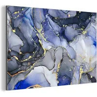 MuchoWow Wanddecoratie Metaal - Aluminium Schilderij Industrieel - Marmer - Goud - Abstract - Blauw - 90x60 cm - Dibond - Foto op aluminium - Industriële muurdecoratie - Voor de woonkamer/slaapkamer