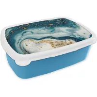 MuchoWow Broodtrommel Blauw - Lunchbox - Brooddoos - Marmer - Verf - Glitter - Goud - 18x12x6 cm - Kinderen - Jongen