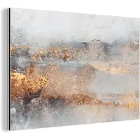 MuchoWow Wanddecoratie Metaal - Aluminium Schilderij Industrieel - Mist - Goud - Abstract - 180x120 cm - Dibond - Foto op aluminium - Industriële muurdecoratie - Voor de woonkamer/slaapkamer