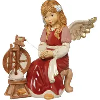 Goebel - Kerst | Decoratief beeld / figuur Engel sprookjes spinnewiel rood | Aardewerk - 36cm - Limited Edition