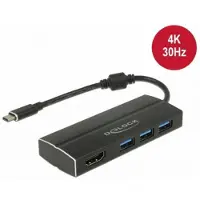 DeLOCK Premium USB-C naar HDMI en 3x USB-A adapter met DP Alt Mode (4K 30 Hz) / zwart - 0,15 meter