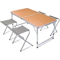 Redcliffs - Campingtafel met 4 stoelen - Relax Living - 120 x 60 x 40cm - Grijs/Hout