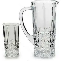 Vivalto Glazen schenkkan/karaf 1liter 25 x 16 cm met 6 drinkglazen van 250 ML - Drinkglazen