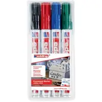 Edding 3300 permanent marker - zwart, rood, blauw, groen - 4 stiften - beitelpunt 1-5 mm - sneldrogende permanent marker - water- en wrijfvast -voor karton, kunststof, hout, metaal - universele marker