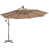 vidaXL Zweefparasol met LED-verlichting en metalen paal 350 cm taupe