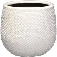Mica Decorations Bloempot - wit met relief - keramiek - 14 x 12 cm - plantenpotten - Plantenpotten